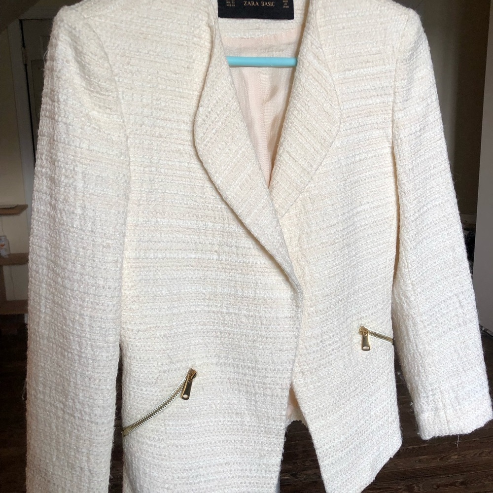 Zara XS Cream Boucle Blazer - Excellent